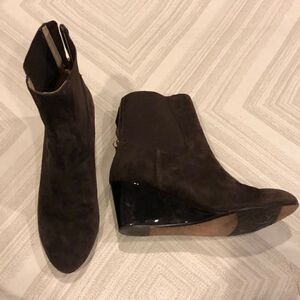 Taryn Rose Brown Suede Wedge Low Boots